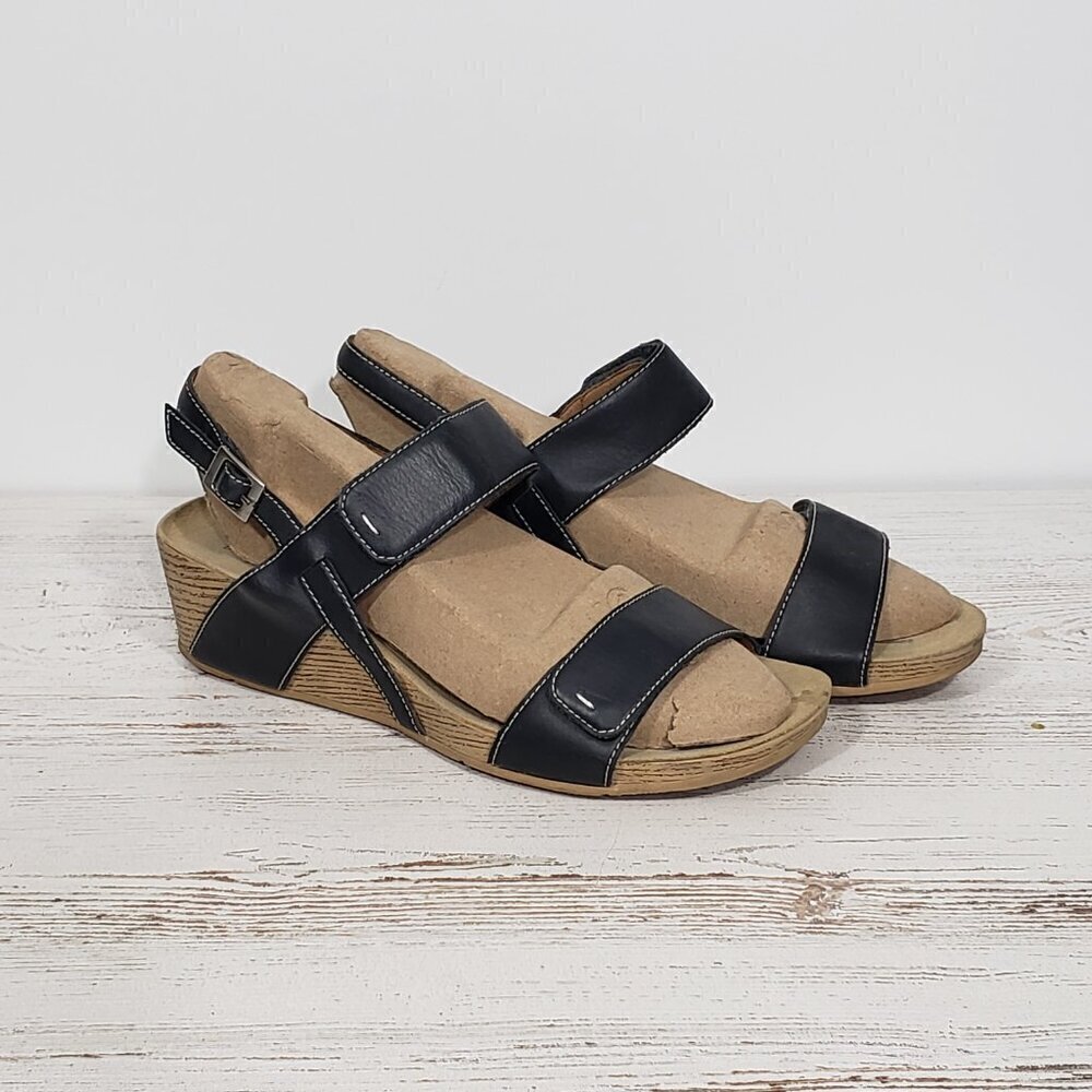 Clarks Bendables Blue Leather Slingback Sandals Women's Size 9.5 Buckle